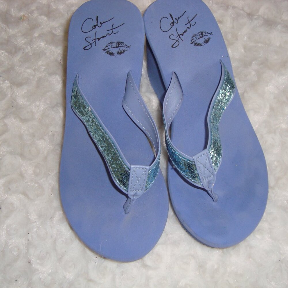 COLIN STUART Sparkle Thong Flip Flop Platform Wedge Sandals Shoes sz 5